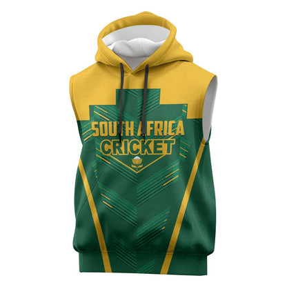 Custom South Africa Cricket Sleeveless Hoodie SA Protea Woza Nawe - African Pride