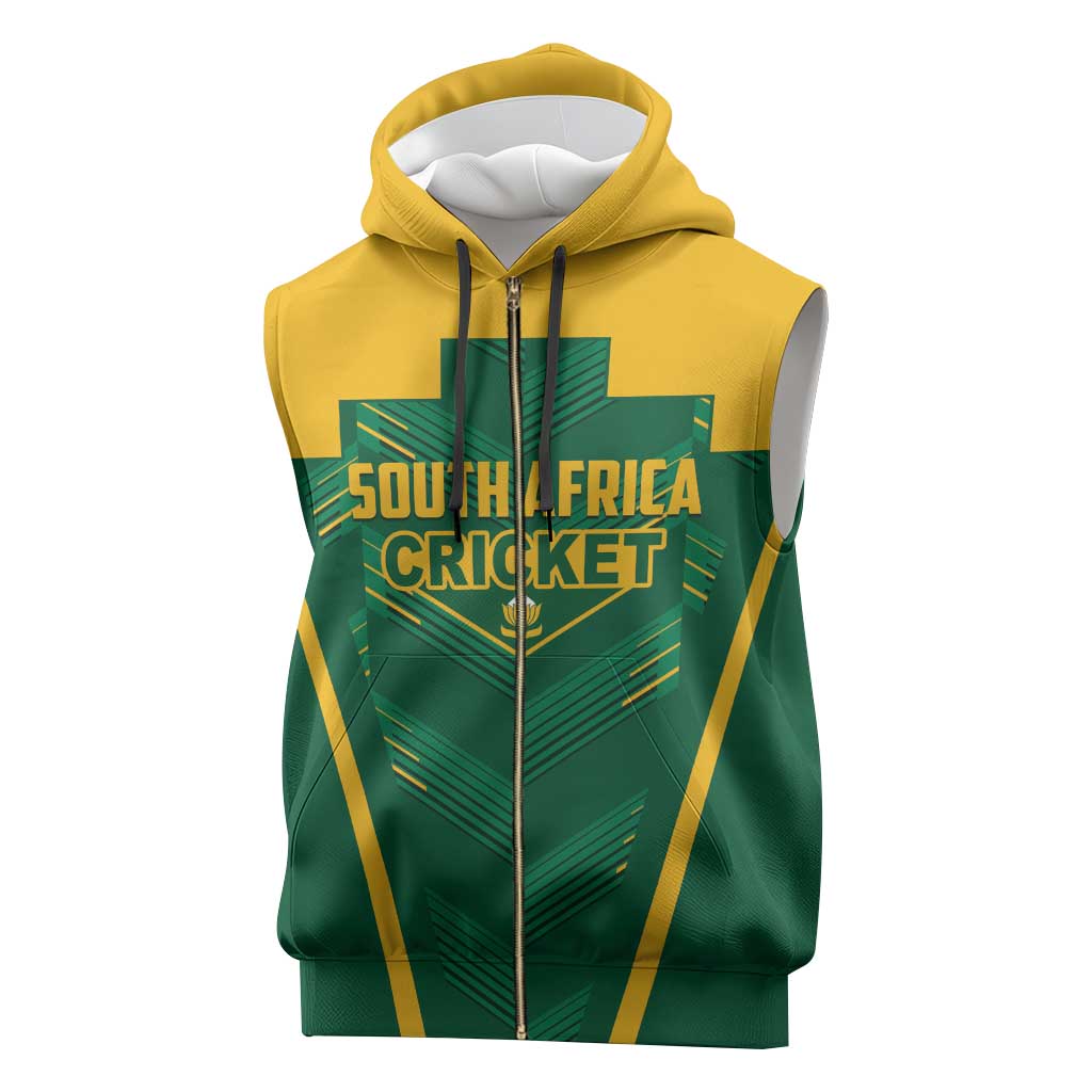 Custom South Africa Cricket Sleeveless Zip Hoodie SA Protea Woza Nawe - African Pride
