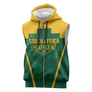 Custom South Africa Cricket Sleeveless Zip Hoodie SA Protea Woza Nawe - African Pride