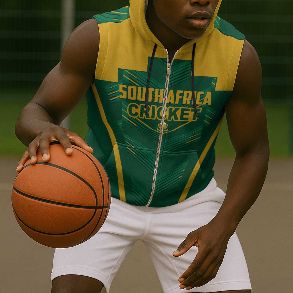 Custom South Africa Cricket Sleeveless Zip Hoodie SA Protea Woza Nawe - African Pride
