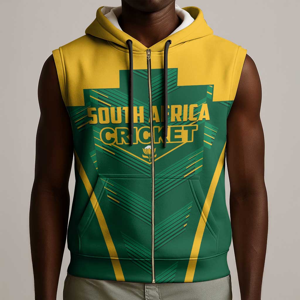Custom South Africa Cricket Sleeveless Zip Hoodie SA Protea Woza Nawe - African Pride