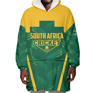 Custom South Africa Cricket Wearable Blanket Hoodie SA Protea Woza Nawe