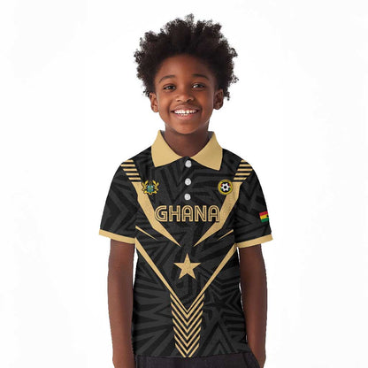 Custom Football 2026 Ghana Kid Polo Shirt Black Stars Rise