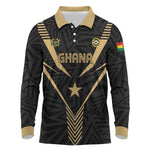 Custom Football 2026 Ghana Long Sleeve Polo Shirt Black Stars Rise