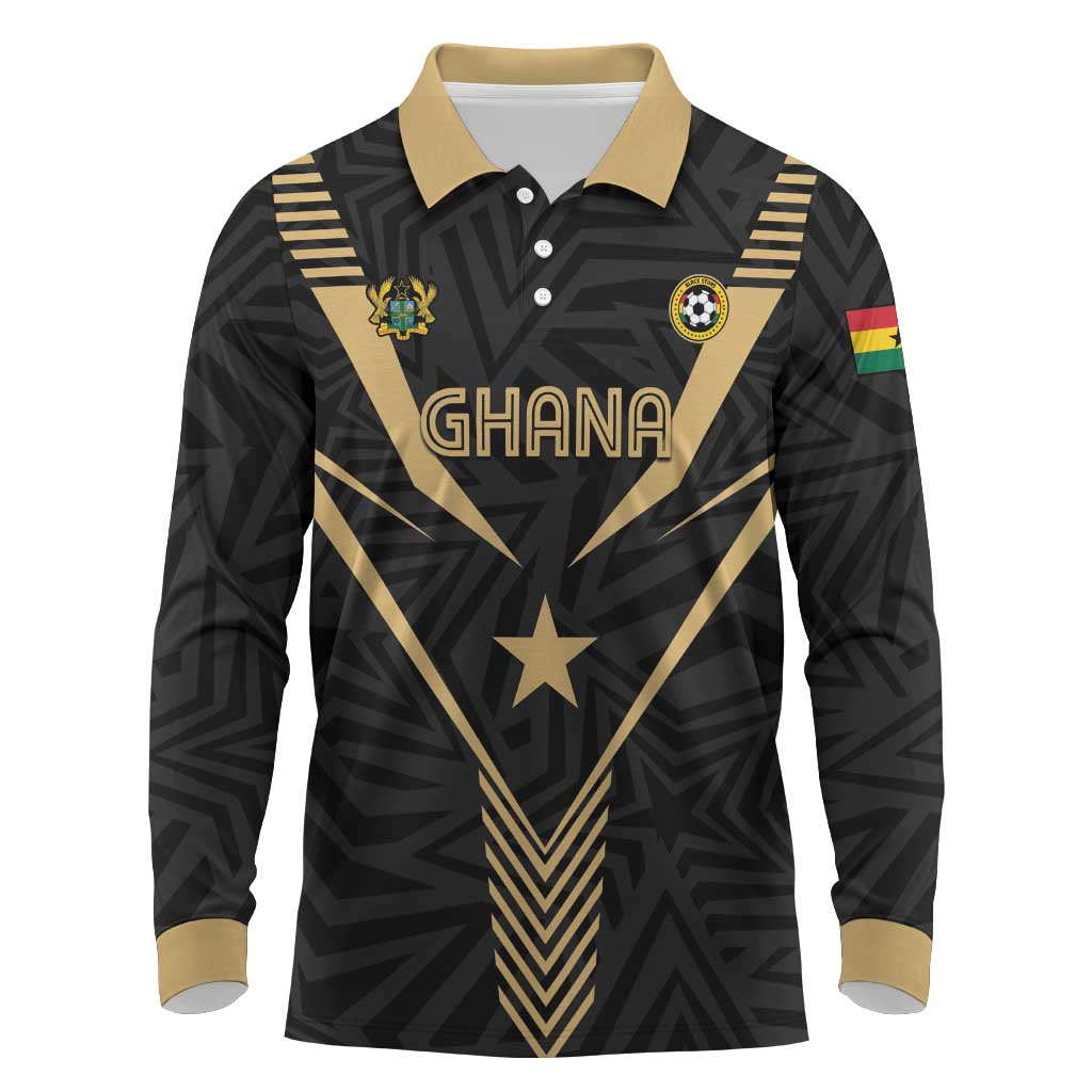 Custom Football 2026 Ghana Long Sleeve Polo Shirt Black Stars Rise