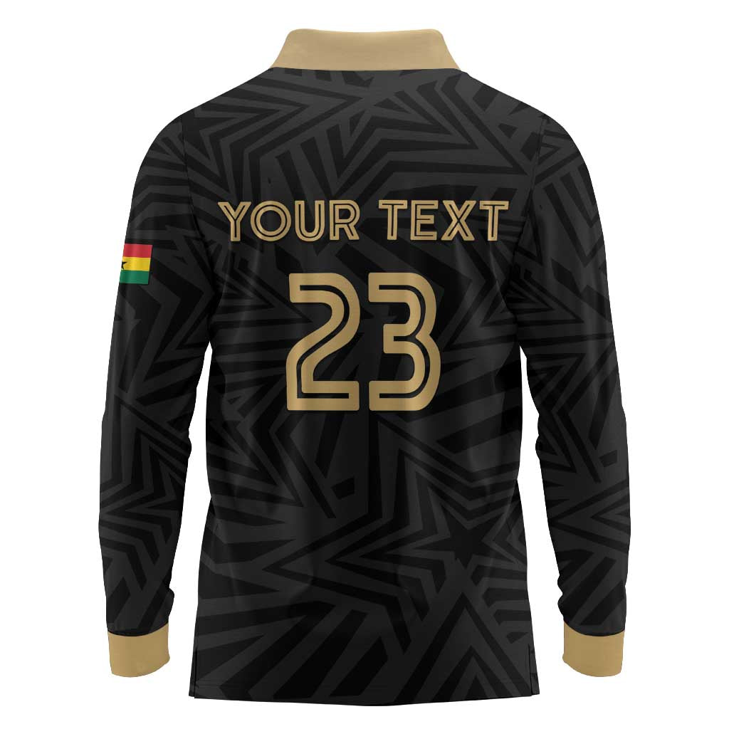 Custom Football 2026 Ghana Long Sleeve Polo Shirt Black Stars Rise