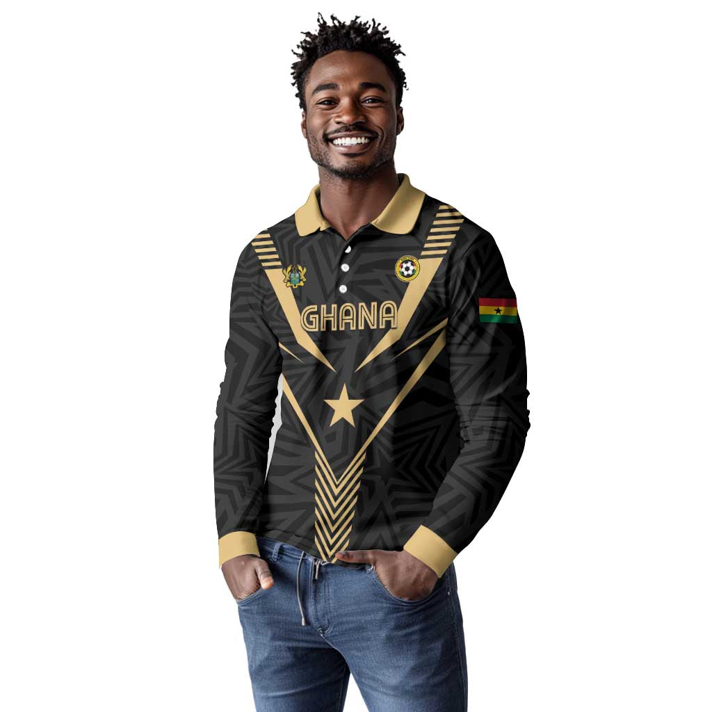 Custom Football 2026 Ghana Long Sleeve Polo Shirt Black Stars Rise
