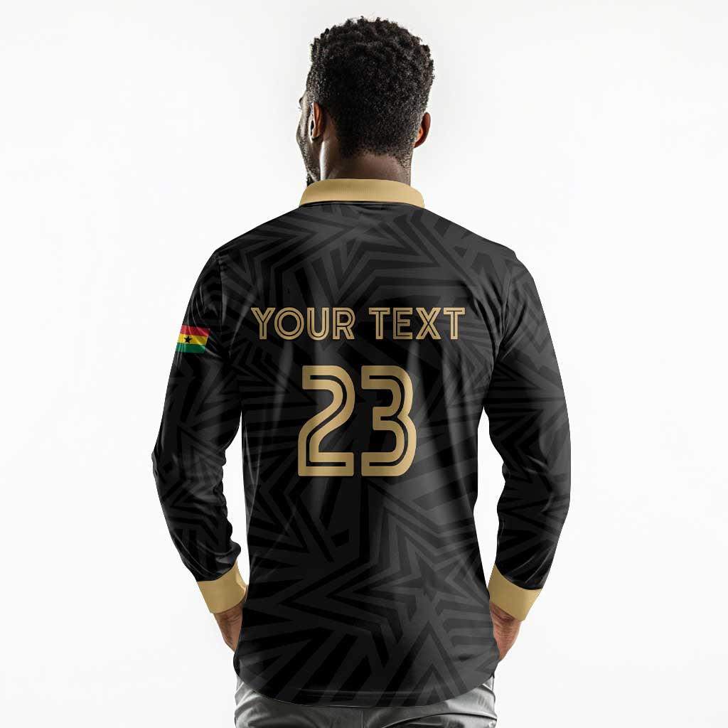 Custom Football 2026 Ghana Long Sleeve Polo Shirt Black Stars Rise