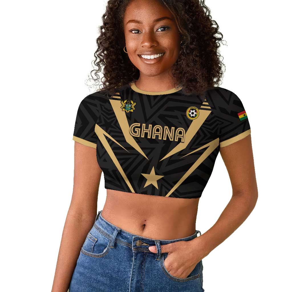 Custom Football 2026 Ghana Raglan Cropped T shirt Black Stars Rise