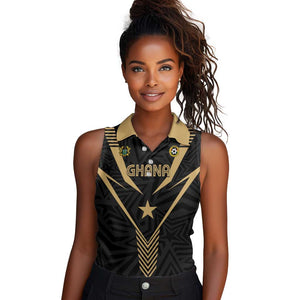 Custom Football 2026 Ghana Women Sleeveless Polo Shirt Black Stars Rise