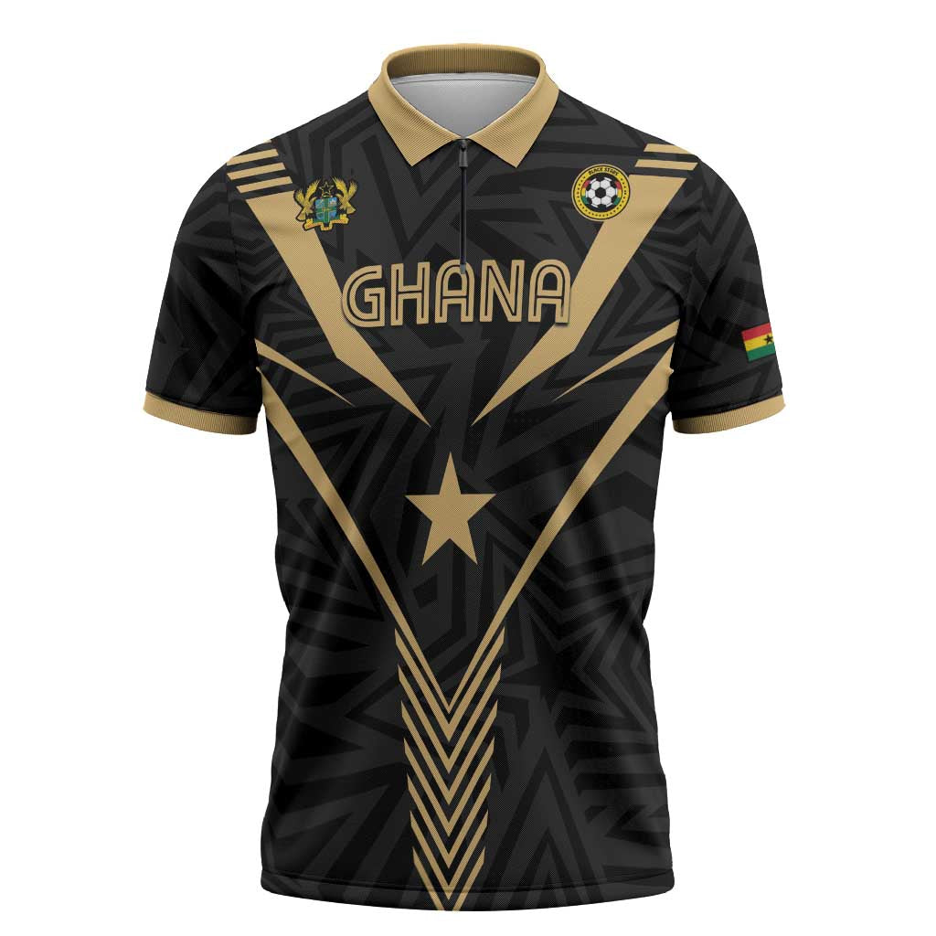 Custom Football 2026 Ghana Zipper Polo Shirt Black Stars Rise