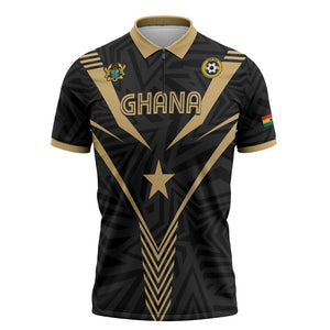 Custom Football 2026 Ghana Zipper Polo Shirt Black Stars Rise