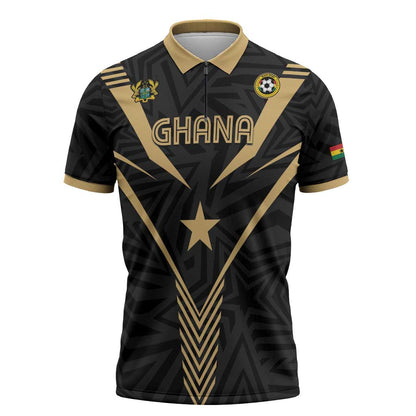 Custom Football 2026 Ghana Zipper Polo Shirt Black Stars Rise