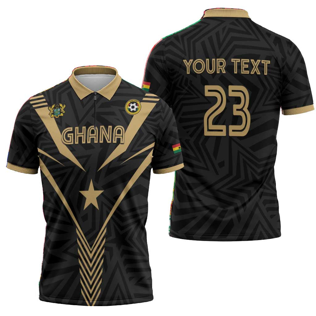 Custom Football 2026 Ghana Zipper Polo Shirt Black Stars Rise