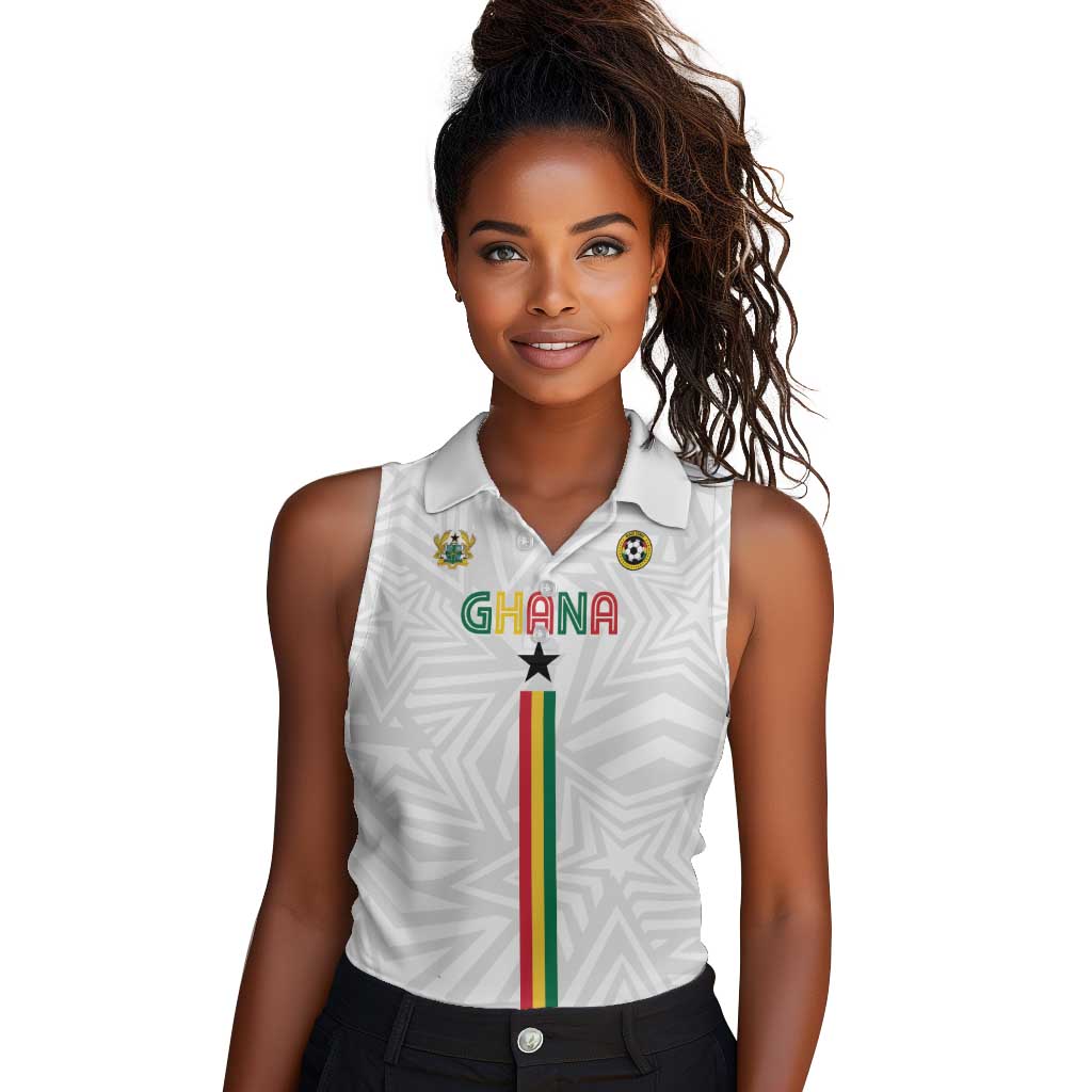 Custom Football 2026 Ghana Women Sleeveless Polo Shirt Black Stars Go Glory