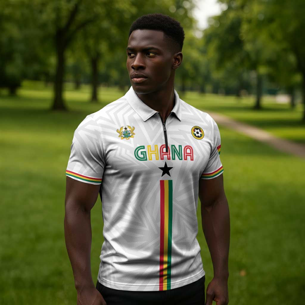 Custom Football 2026 Ghana Zipper Polo Shirt Black Stars Go Glory