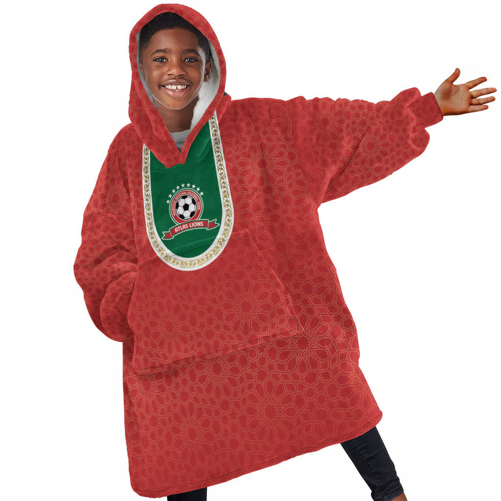 Custom Morocco 2026 World Football Kid Wearable Blanket Hoodie Atlas Lions Go Champions