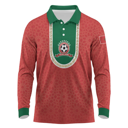 Custom Morocco 2026 World Football Long Sleeve Polo Shirt Atlas Lions Go Champions
