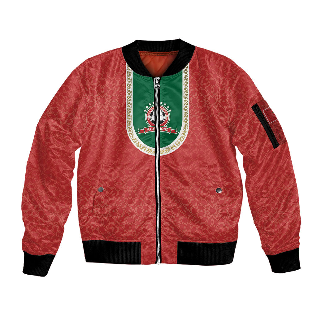 Custom Morocco 2026 World Football Sleeve Zip Bomber Jacket Atlas Lions Go Champions