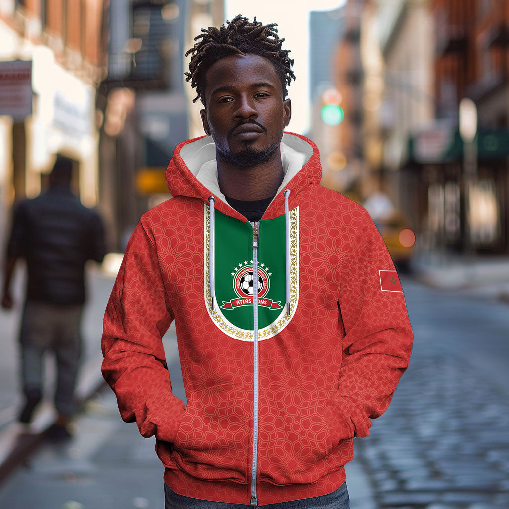 Custom Morocco 2026 World Football Zip Hoodie Atlas Lions Go Champions