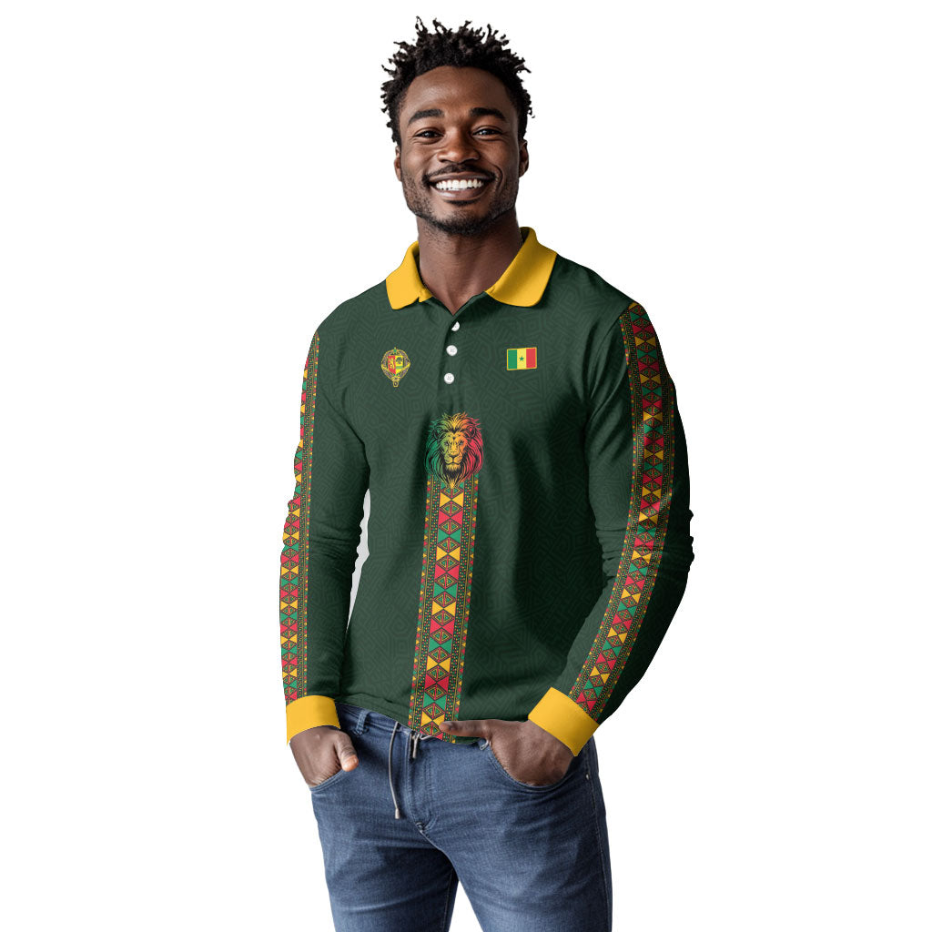 Custom Senegal 2026 World Football Long Sleeve Polo Shirt Lions of Teranga Go Champions