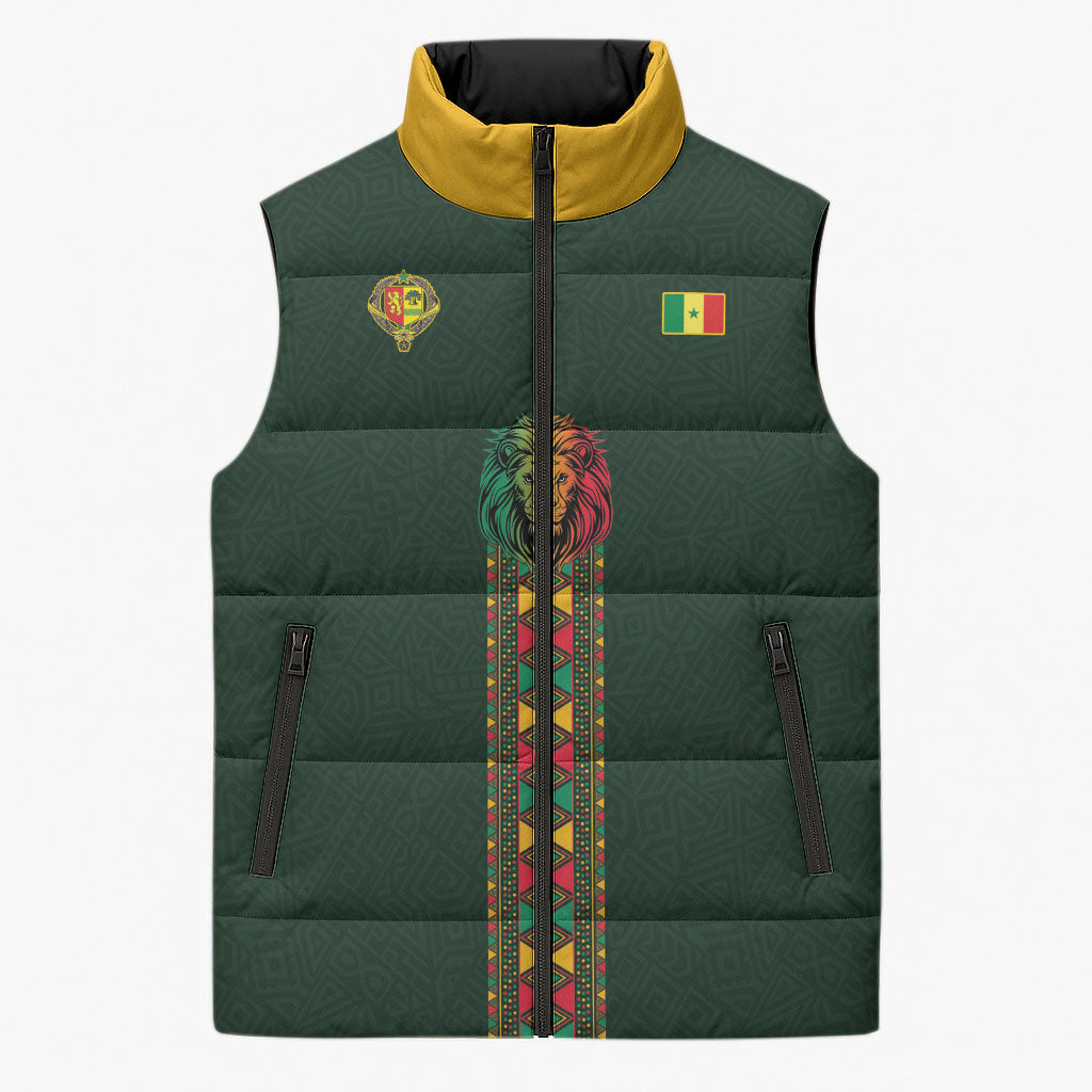 Custom Senegal 2026 World Football Sleeveless Puffer Jacket Lions of Teranga Go Champions