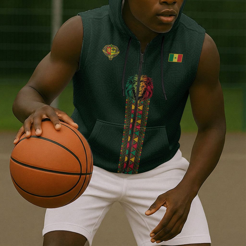 Custom Senegal 2026 World Football Sleeveless Zip Hoodie Lions of Teranga Go Champions