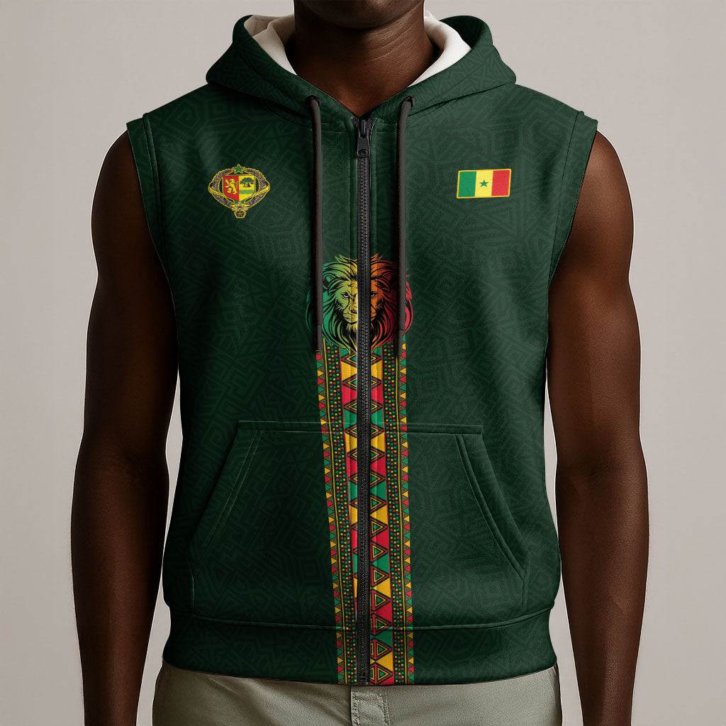 Custom Senegal 2026 World Football Sleeveless Zip Hoodie Lions of Teranga Go Champions