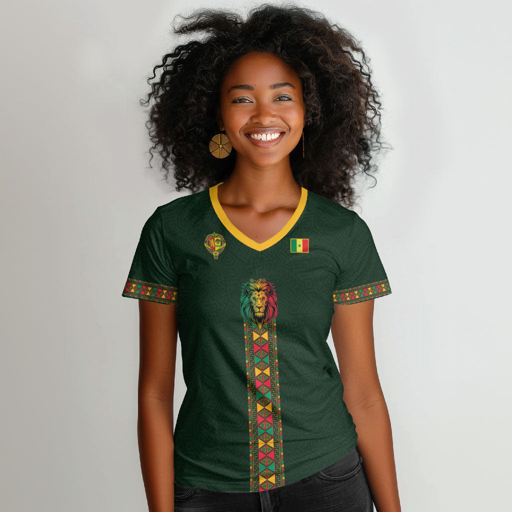 Custom Senegal 2026 World Football Women V-Neck T-Shirt Lions of Teranga Go Champions