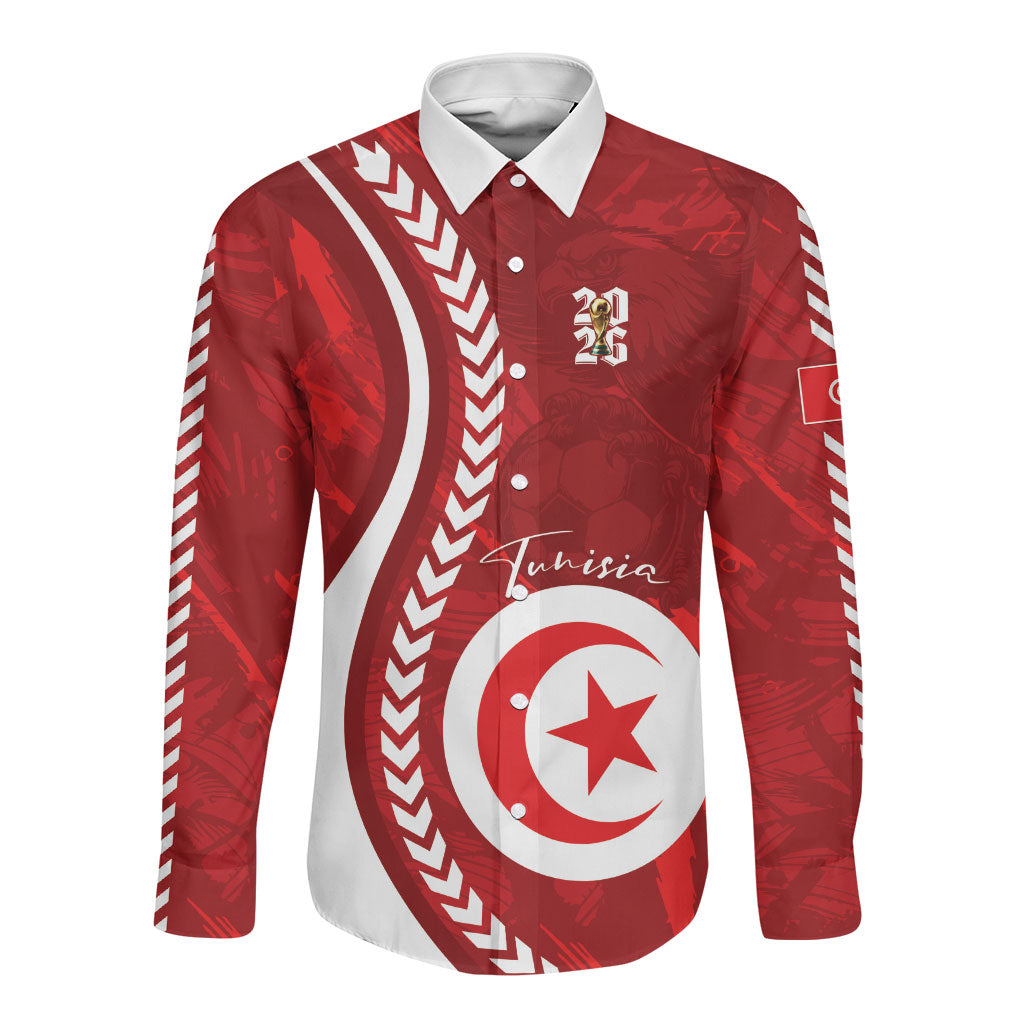 Custom Tunisia 2026 World Football Long Sleeve Button Shirt Eagles of Carthage Go Champions