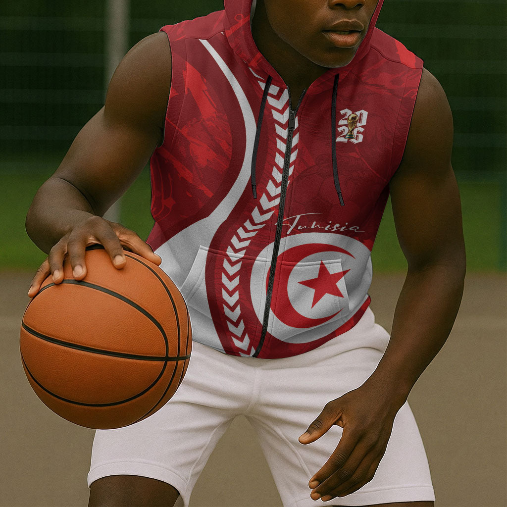 Custom Tunisia 2026 World Football Sleeveless Zip Hoodie Eagles of Carthage Go Champions
