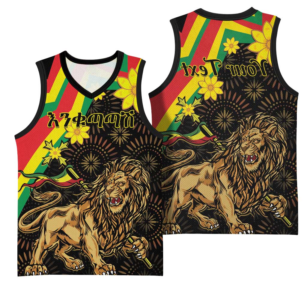 Enkutatash Ethiopia New Year Basketball Jersey Lion of Judah Adey Abeba Flower - African Pride