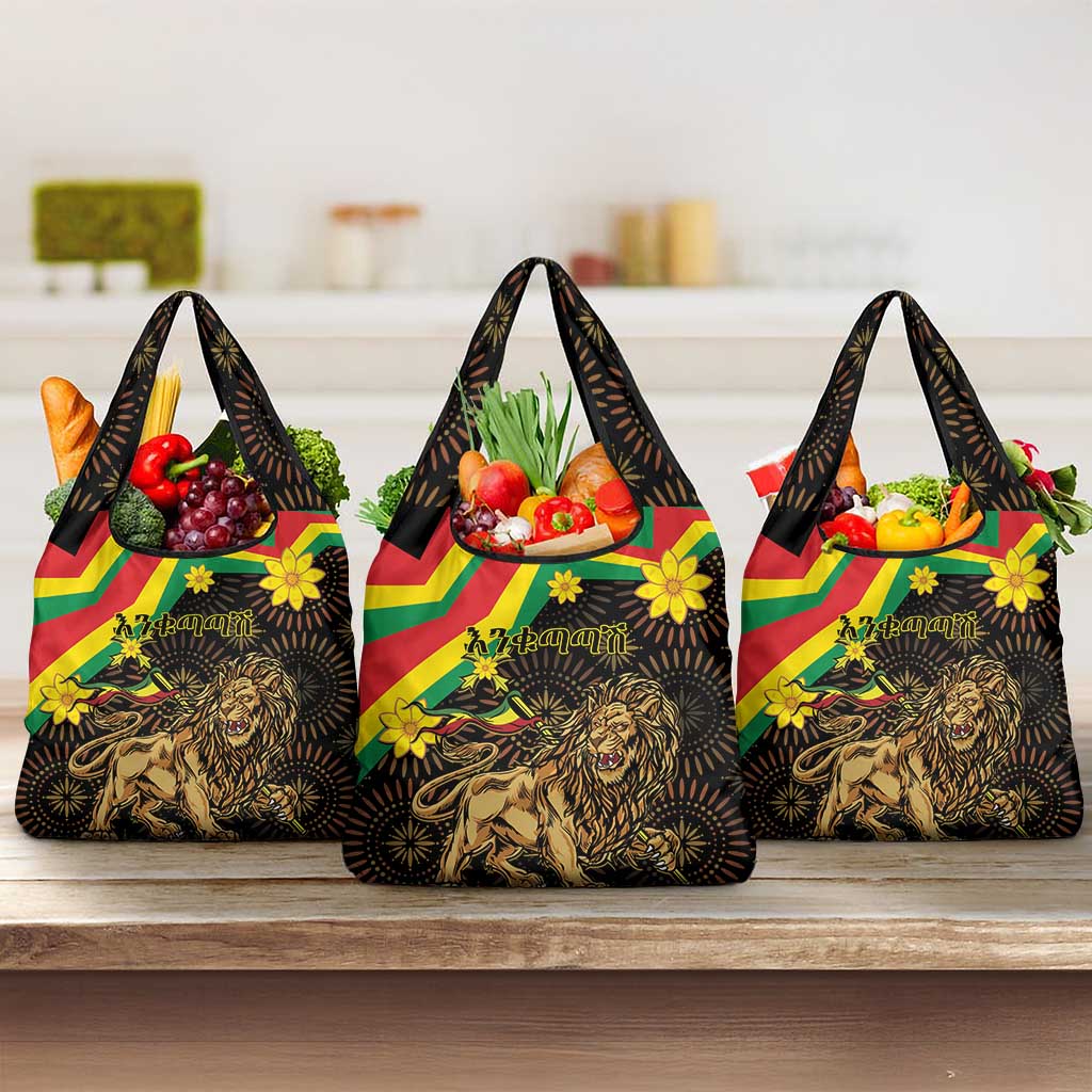 Enkutatash Ethiopia New Year Grocery Bag Lion of Judah Adey Abeba Flower