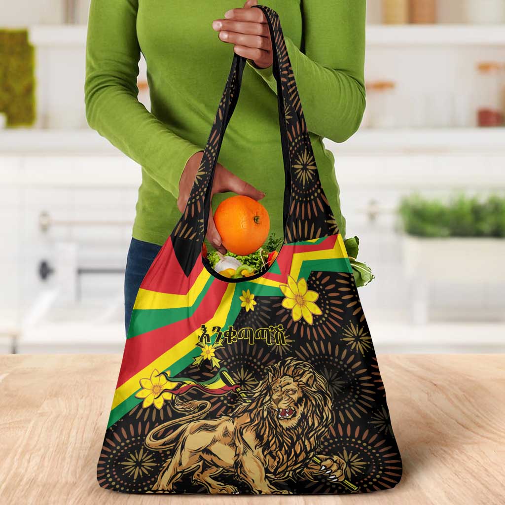 Enkutatash Ethiopia New Year Grocery Bag Lion of Judah Adey Abeba Flower