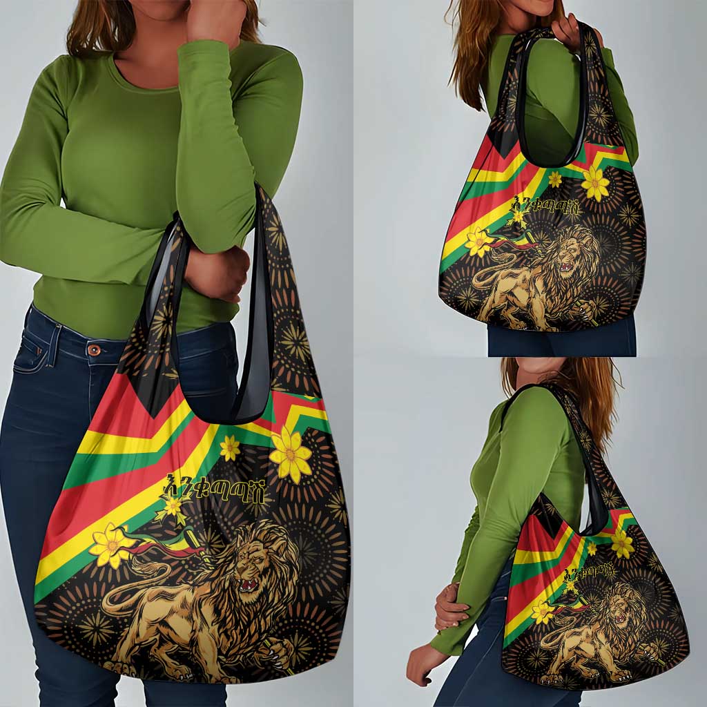 Enkutatash Ethiopia New Year Grocery Bag Lion of Judah Adey Abeba Flower