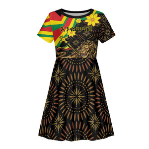 Enkutatash Ethiopia New Year Kid Short Sleeve Dress Lion of Judah Adey Abeba Flower