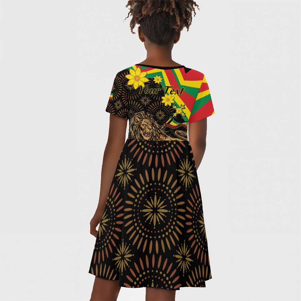 Enkutatash Ethiopia New Year Kid Short Sleeve Dress Lion of Judah Adey Abeba Flower