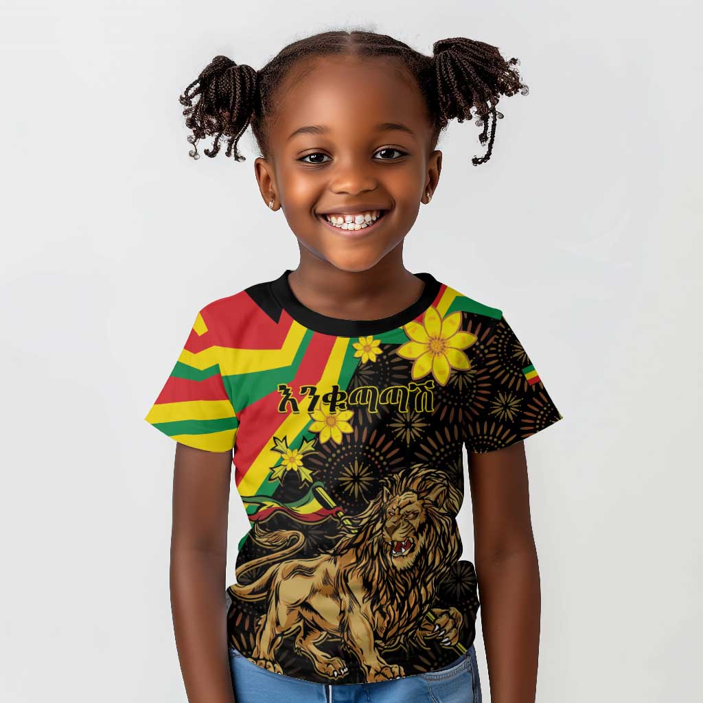 Enkutatash Ethiopia New Year Kid T shirt Lion of Judah Adey Abeba Flower
