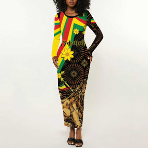 Enkutatash Ethiopia New Year Long Sleeve Bodycon Dress Lion of Judah Adey Abeba Flower LT01