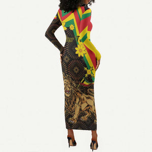 Enkutatash Ethiopia New Year Long Sleeve Bodycon Dress Lion of Judah Adey Abeba Flower LT01