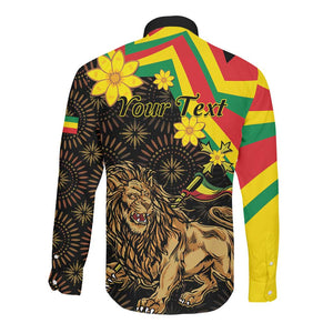 Enkutatash Ethiopia New Year Long Sleeve Button Shirt Lion of Judah Adey Abeba Flower