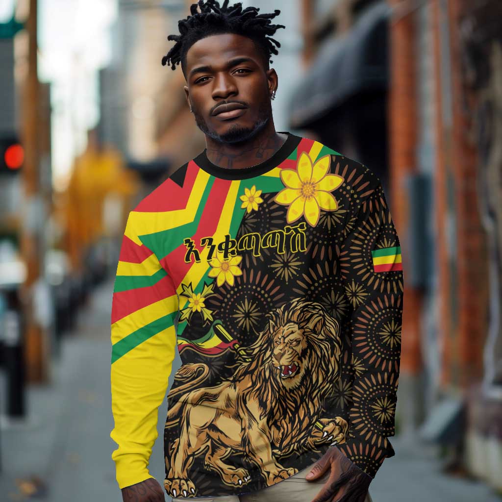 Enkutatash Ethiopia New Year Long Sleeve Shirt Lion of Judah Adey Abeba Flower LT01