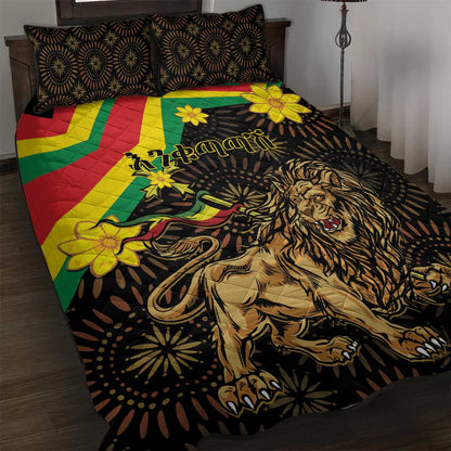 Enkutatash Ethiopia New Year Quilt Bed Set Lion of Judah Adey Abeba Flower