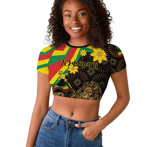Enkutatash Ethiopia New Year Raglan Cropped T shirt Lion of Judah Adey Abeba Flower