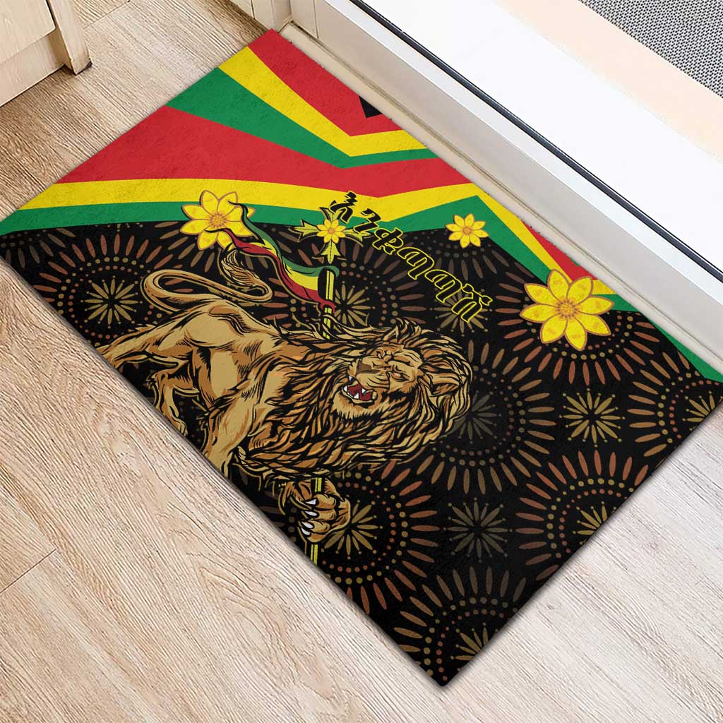 Enkutatash Ethiopia New Year Rubber Doormat Lion of Judah Adey Abeba Flower