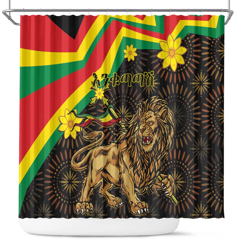 Enkutatash Ethiopia New Year Shower Curtain Lion of Judah Adey Abeba Flower