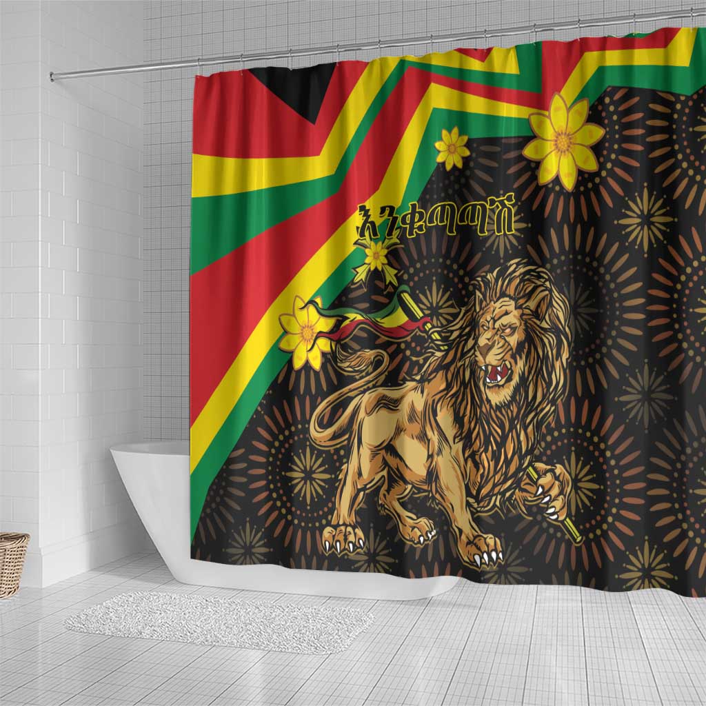 Enkutatash Ethiopia New Year Shower Curtain Lion of Judah Adey Abeba Flower