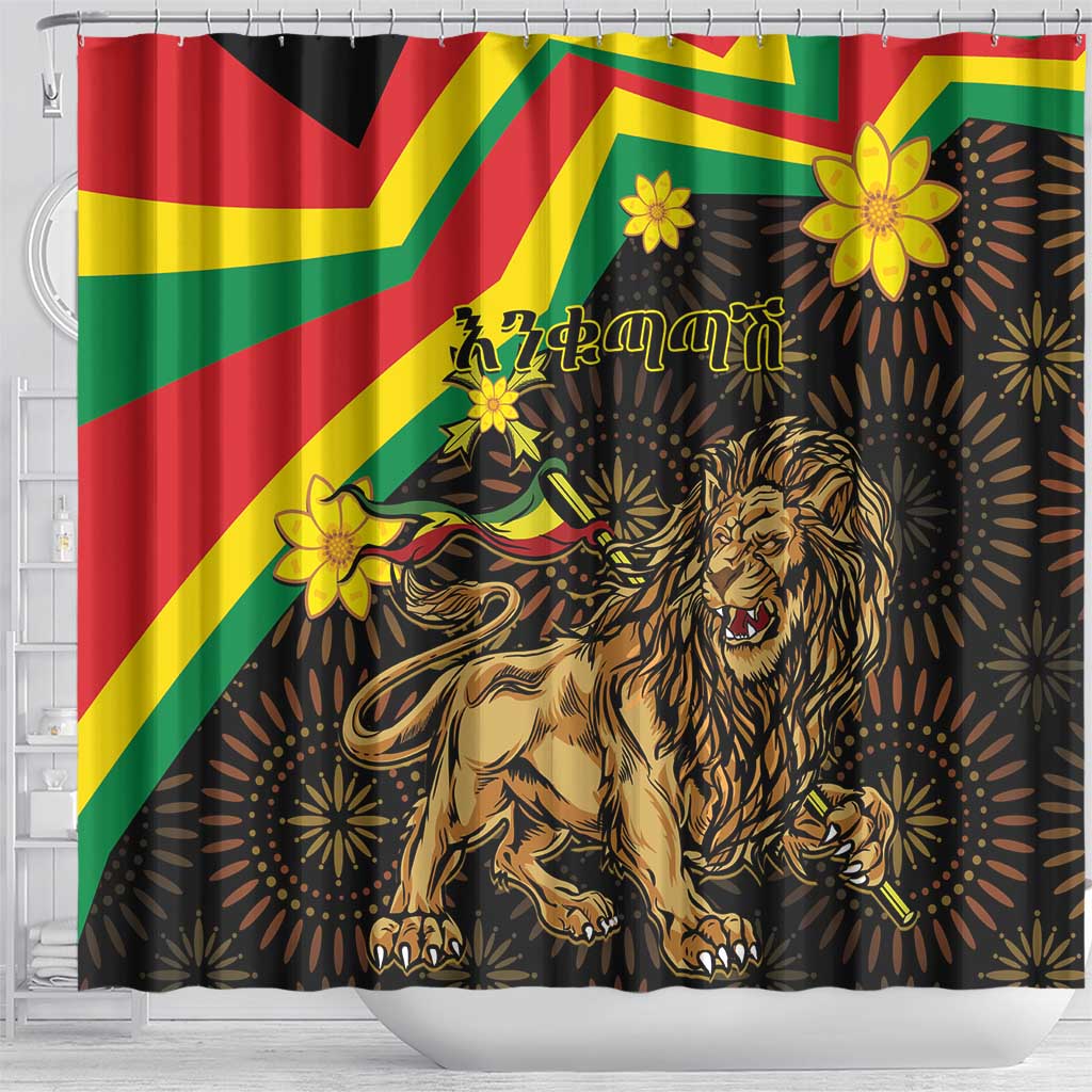Enkutatash Ethiopia New Year Shower Curtain Lion of Judah Adey Abeba Flower