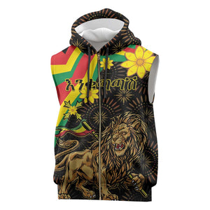Enkutatash Ethiopia New Year Sleeveless Zip Hoodie Lion of Judah Adey Abeba Flower - African Pride