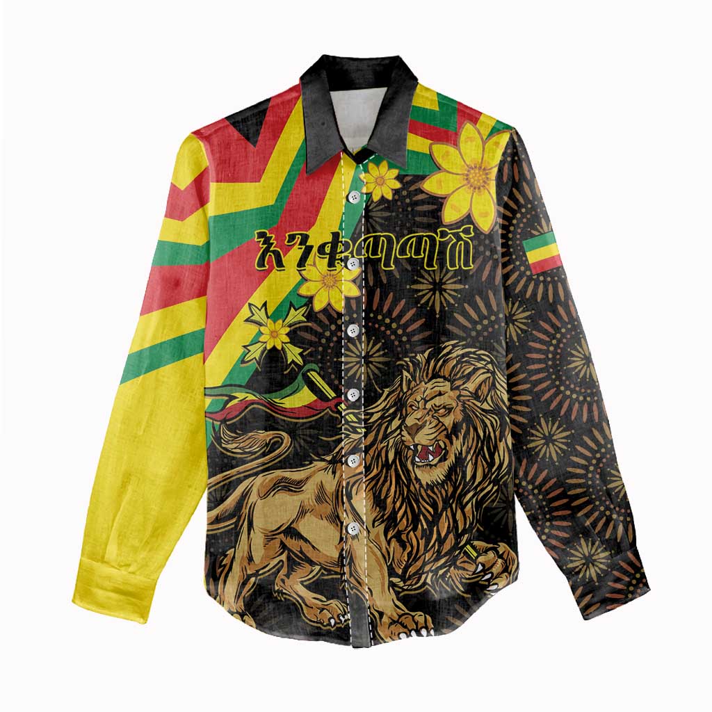 Enkutatash Ethiopia New Year Women Casual Shirt Lion of Judah Adey Abeba Flower LT01